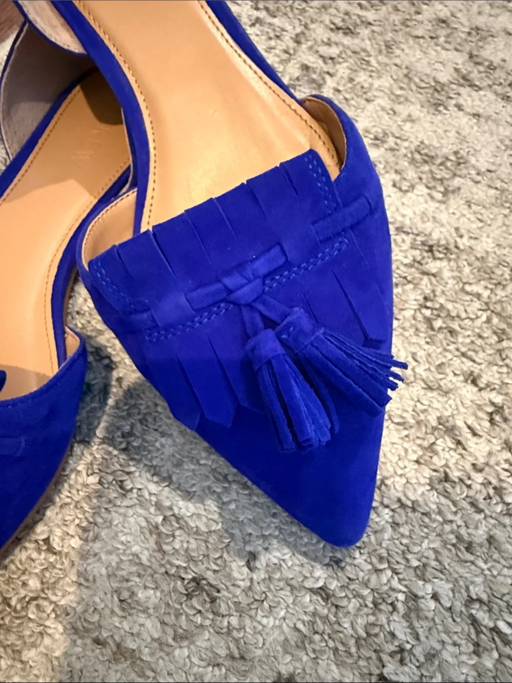 J. Crew Suede Pointed Tassel D'Orsay Flats in Cobalt Blue